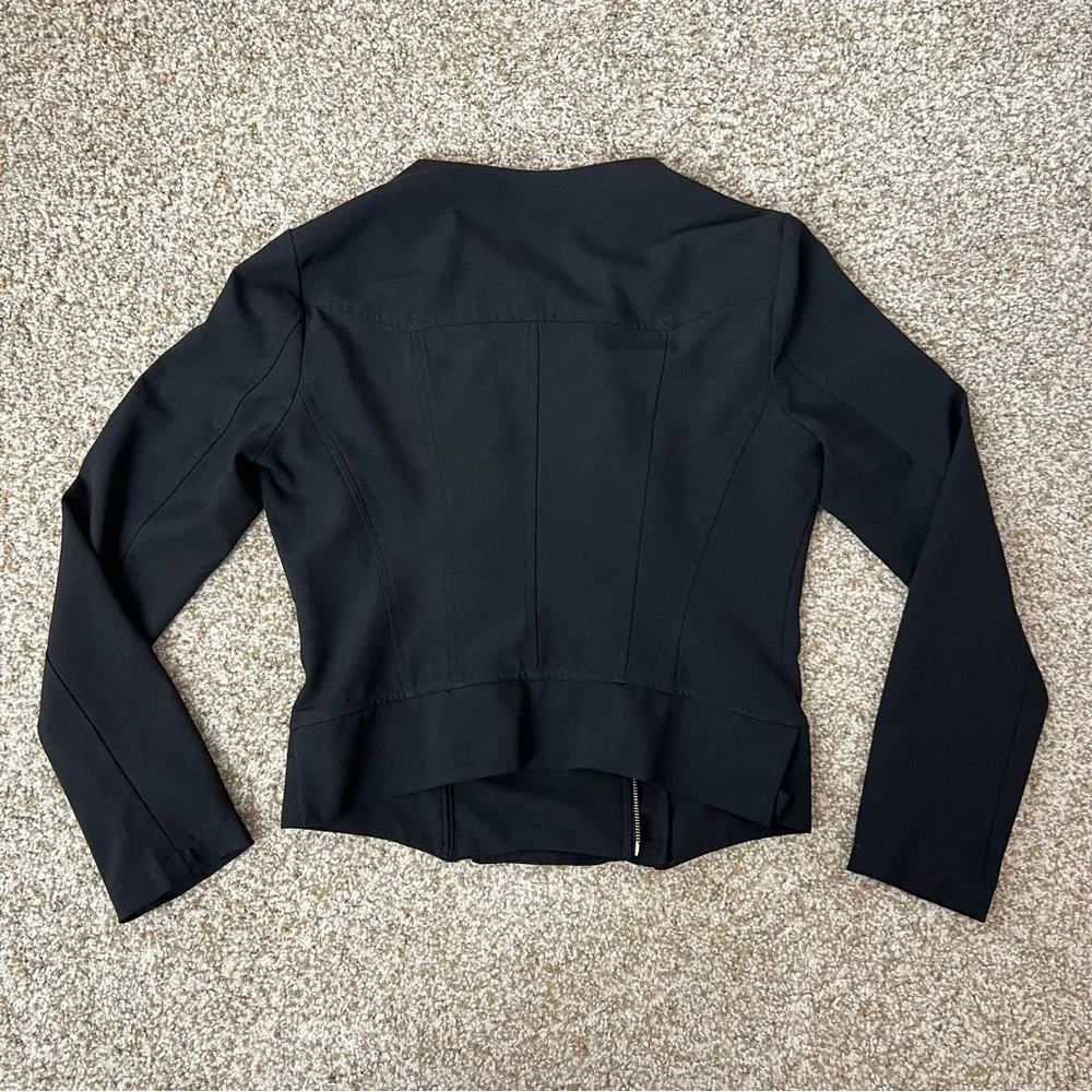 Black Cropped Moto Jacket Size Small Gold Double Zippers - Picture 11 of 12